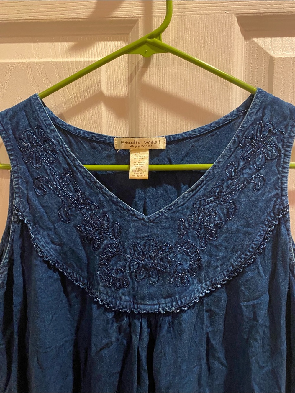 Boho Embroidered Sleeveless Blue Dress size Large - Picture 2 of 9